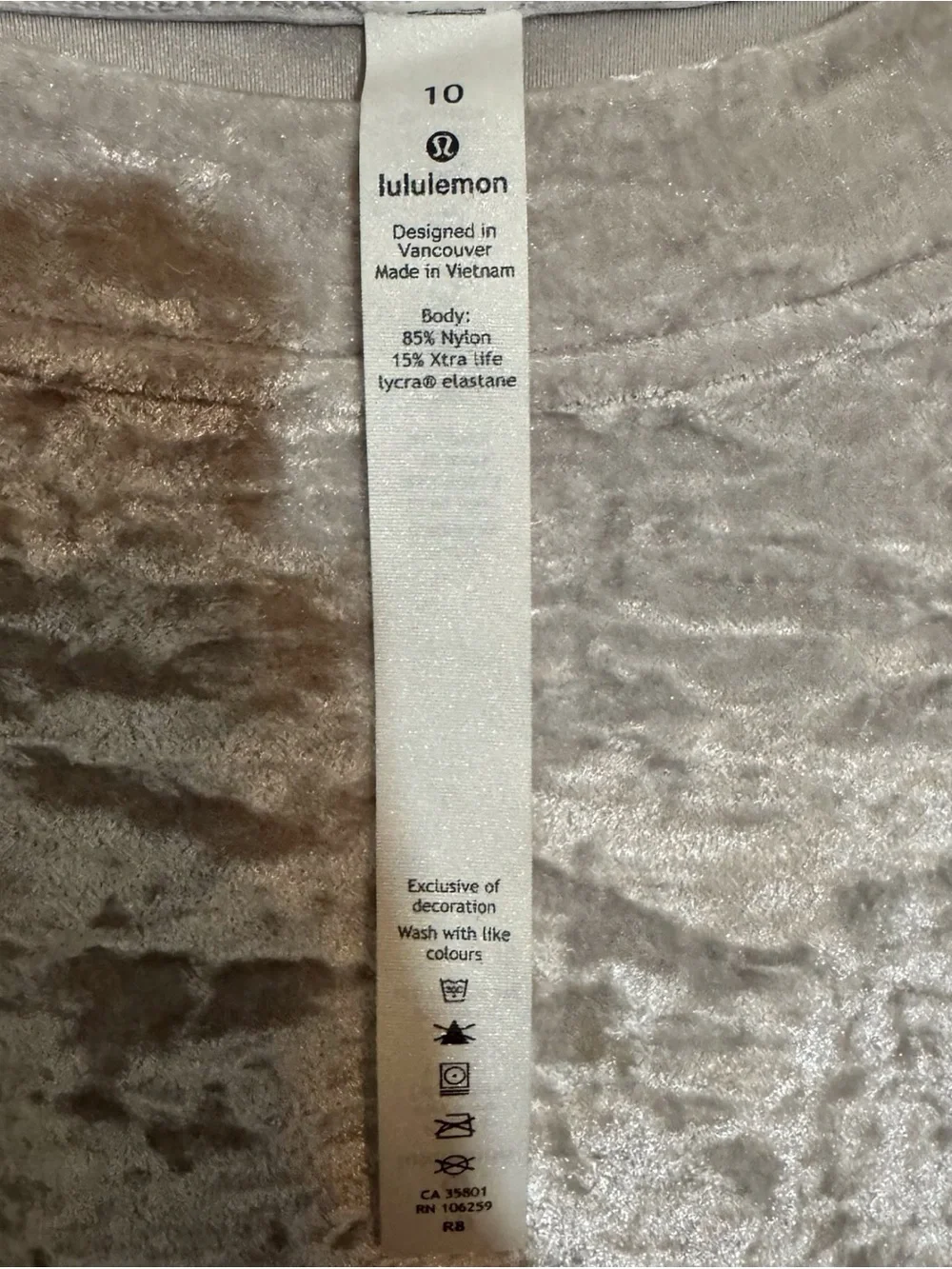 Lululemon Size 10 Silver Warm Down Crushed Velvet Top Gray Velour Athletic Gym